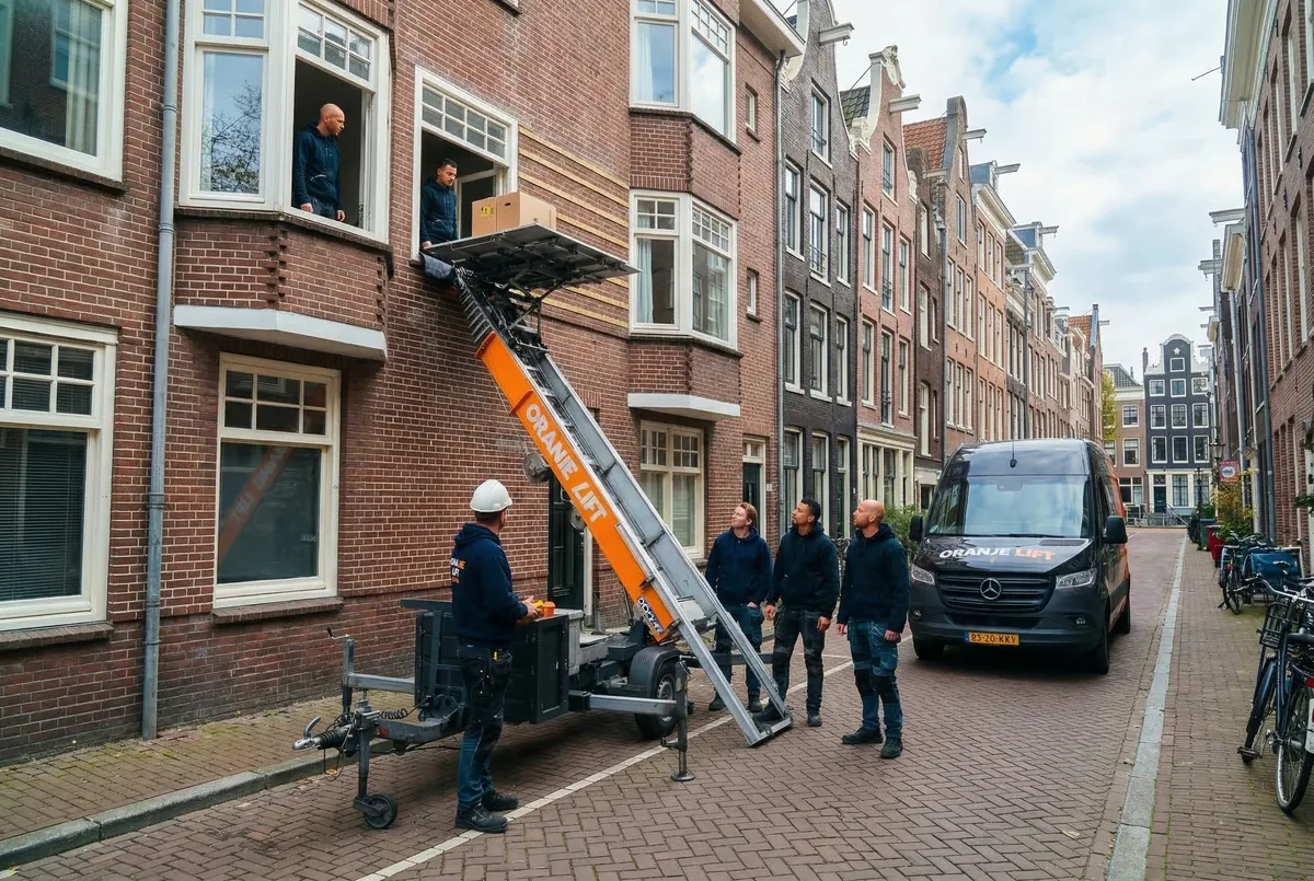 Moving lift in action at a Dutch apartment building