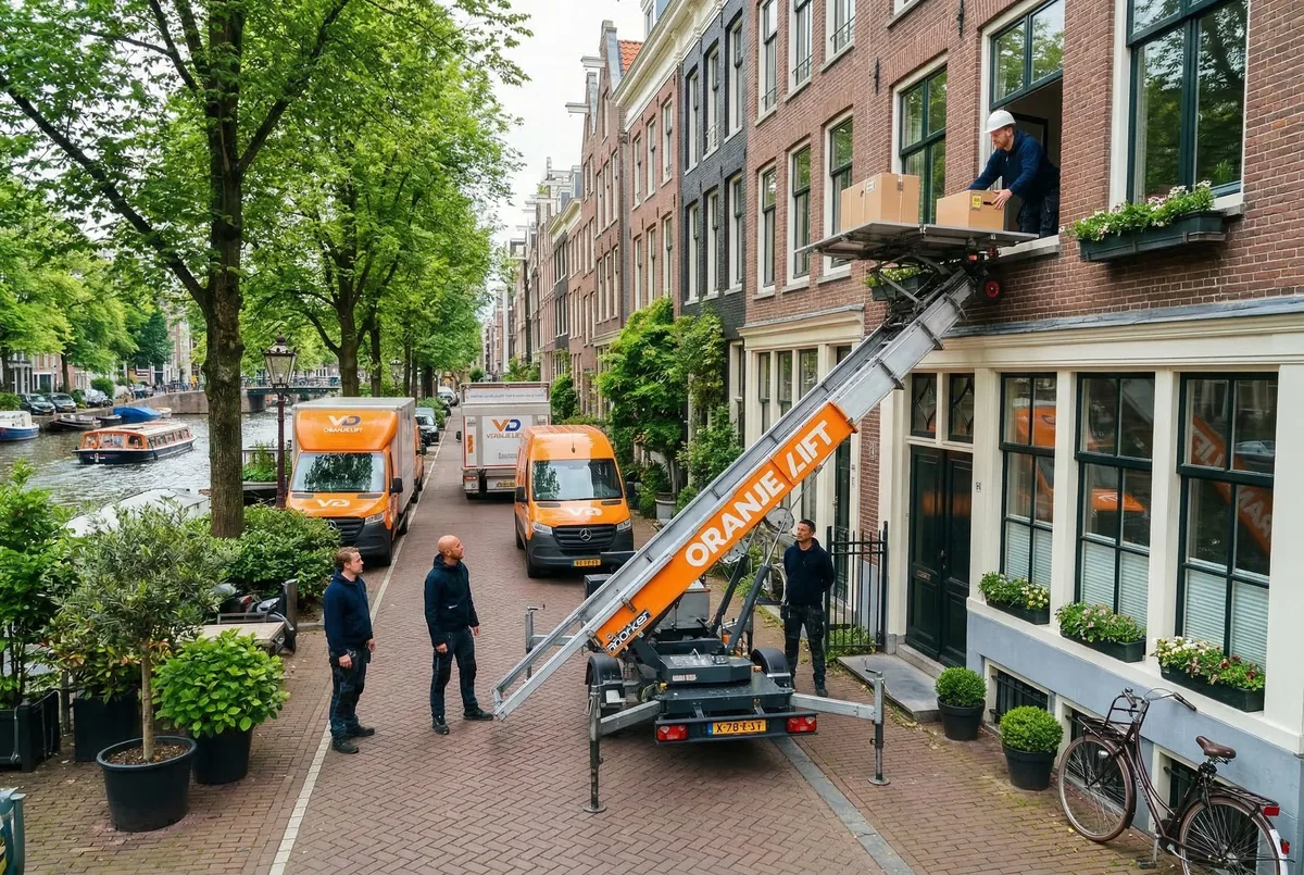Moving lift at a Utrecht canal house